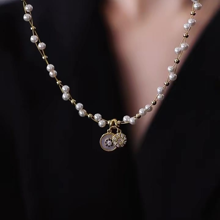 法式珍珠八芒星锁骨链秋冬百搭