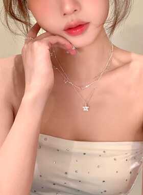 轻奢闪锆双层星星吊坠锁骨链女