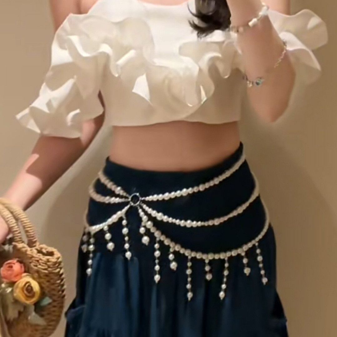 海边度假风多层仿珍珠长款流苏腰链女甜酷复古辣妹高级感裙子配饰