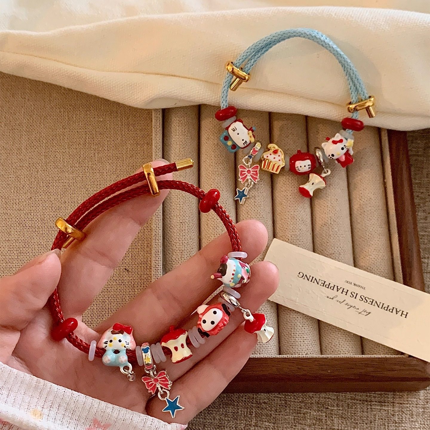 复古苹果Kitty猫滴釉编绳精致手链学生闺蜜手串情侣闺蜜生日手绳