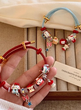复古苹果Kitty猫滴釉编绳精致手链学生闺蜜手串情侣闺蜜生日手绳