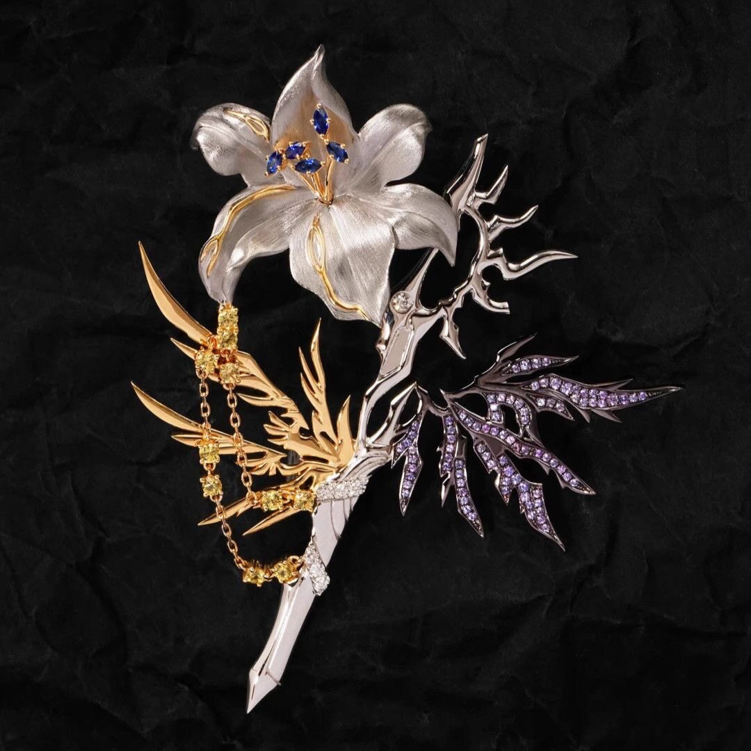 「百合花开」百合花胸针小众设计精致轻奢镶嵌闪钻花卉别针立体花