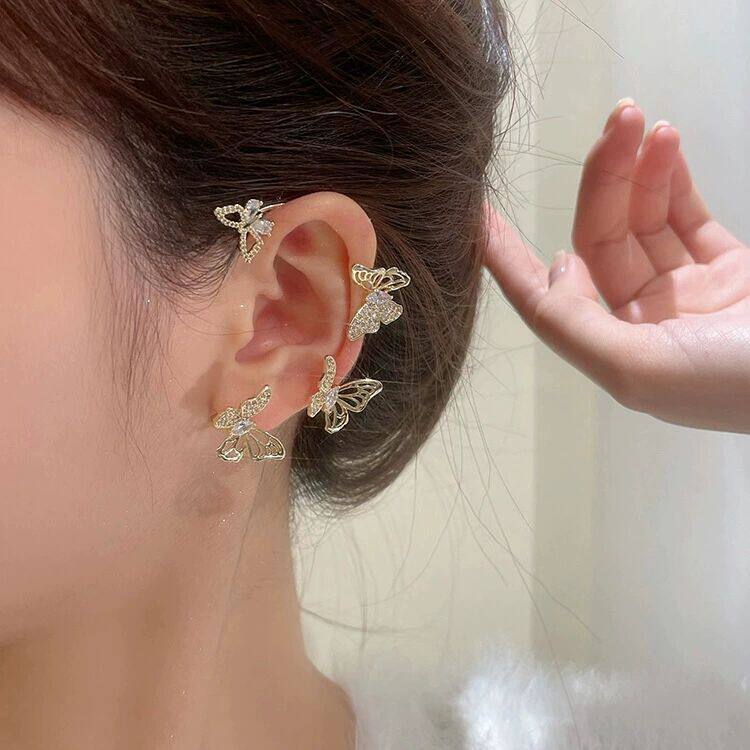 超闪镂空蝴蝶无耳洞耳夹