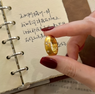 叠戴新中式复古拉丝繁花粉钻开口戒指女小众贵气高级感轻奢指环潮