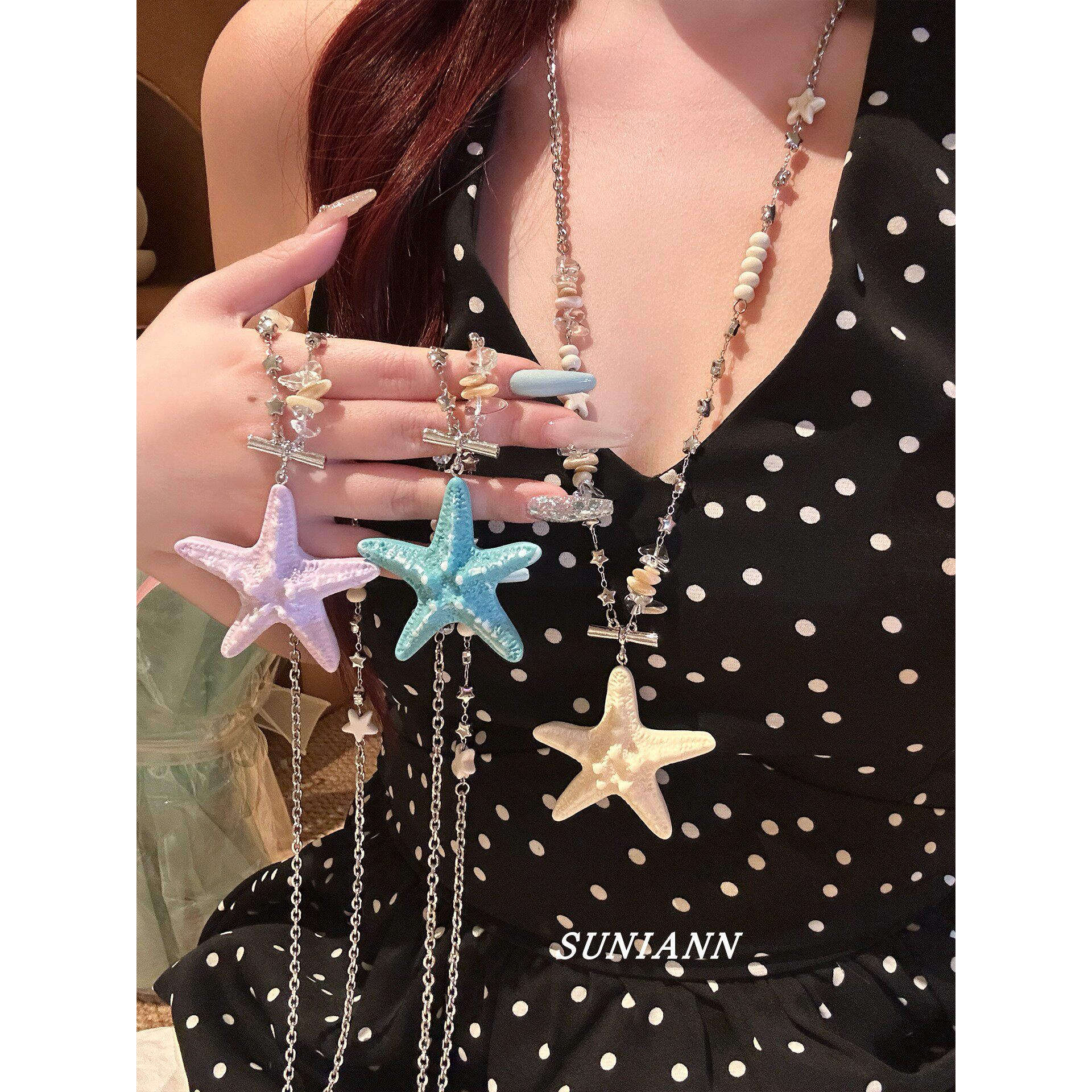 海边派对~多巴胺彩色海星吊坠项链女2026新款甜美度假风长款配饰