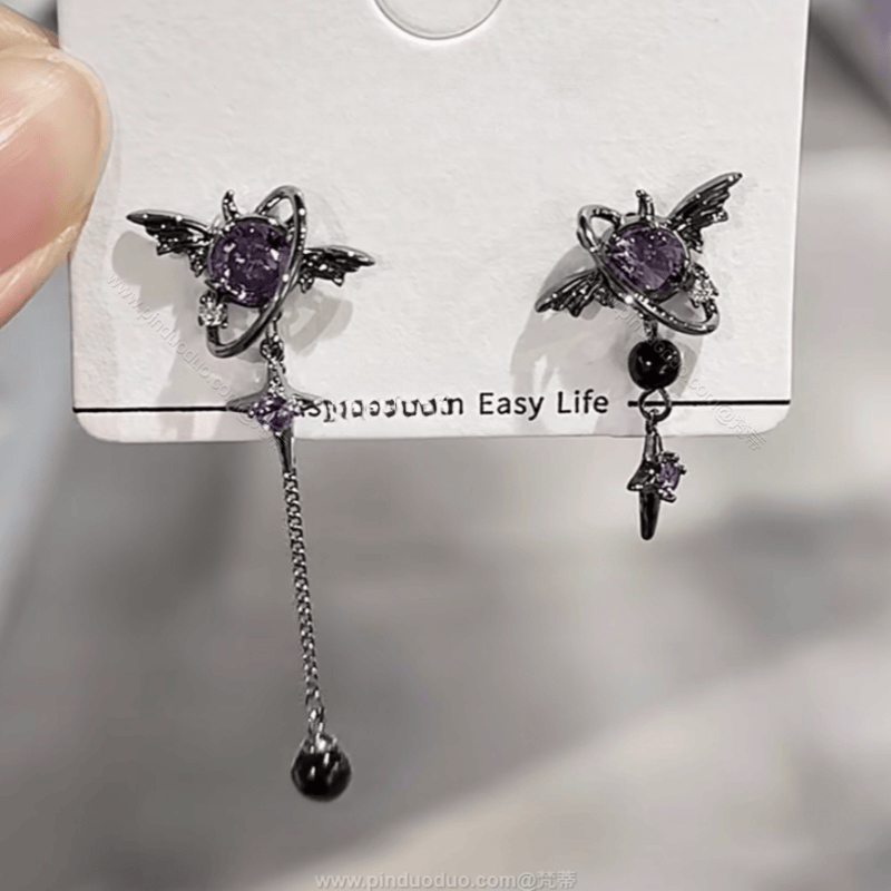 暗黑银针复古恶魔耳钉高级一对