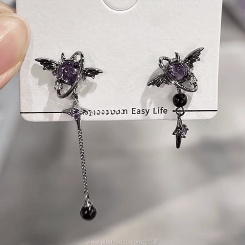 暗黑银针复古恶魔耳钉高级一对