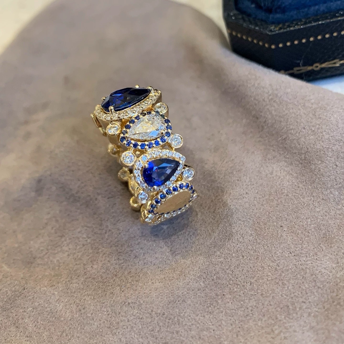 Vintager中古蓝锆石水滴闪钻戒指女重工货小众设计食指戒复古指环