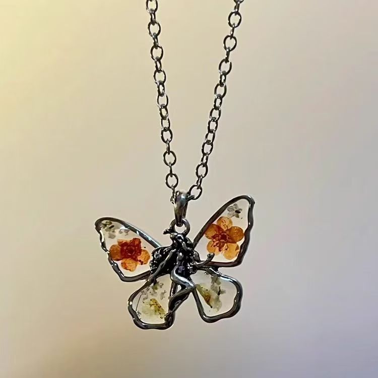 干枯蝴蝶复古小众设计感项链女毛衣颈链新中式国风锁骨链配饰送礼