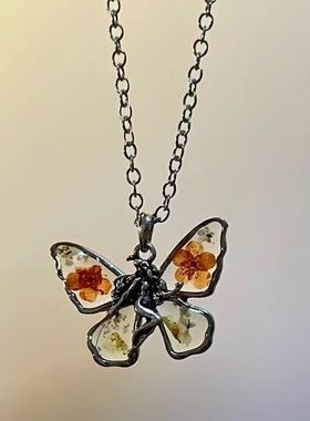 干枯蝴蝶复古小众设计感项链女毛衣颈链新中式国风锁骨链配饰送礼