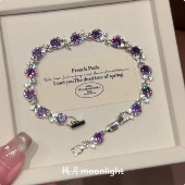 法式 复古爆闪紫色轻奢手链2025新款 小众满钻手环高颜值手饰送闺蜜