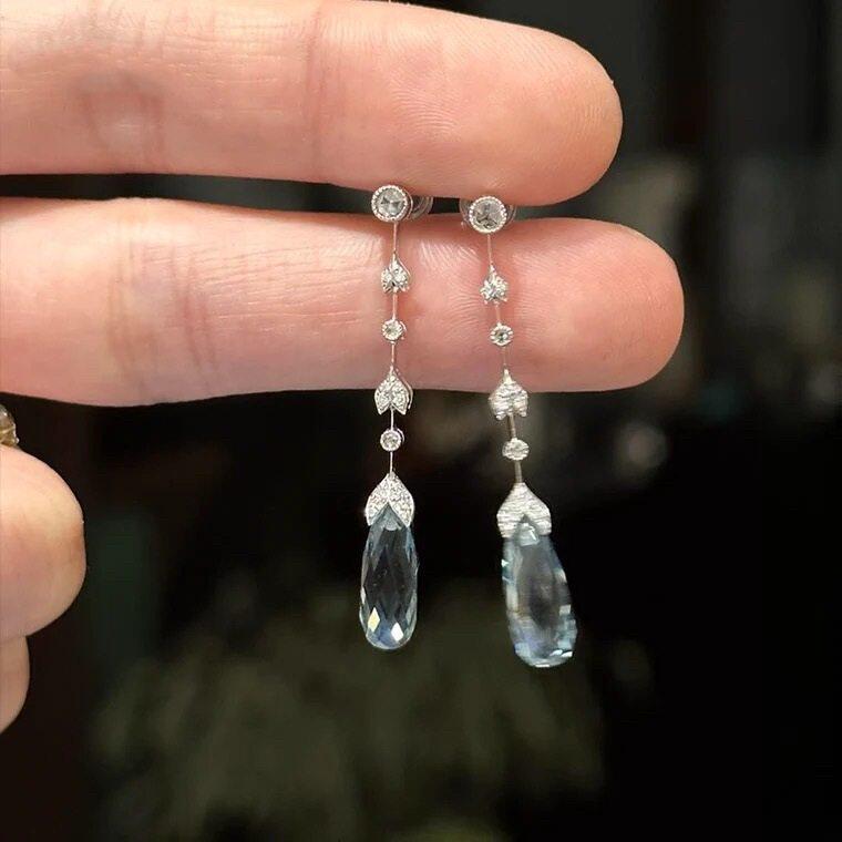 人鱼泪~蓝色水滴流苏耳环时尚气质清冷感百搭耳坠小众设计感耳钉