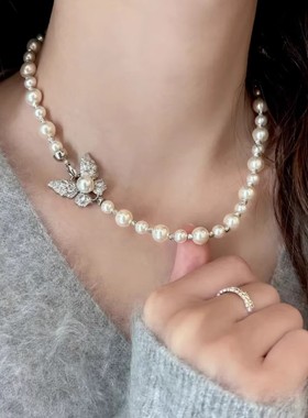 蝴蝶曼塔玫瑰施家珍珠项链轻奢高级感精致百搭锁骨链时尚毛衣链女