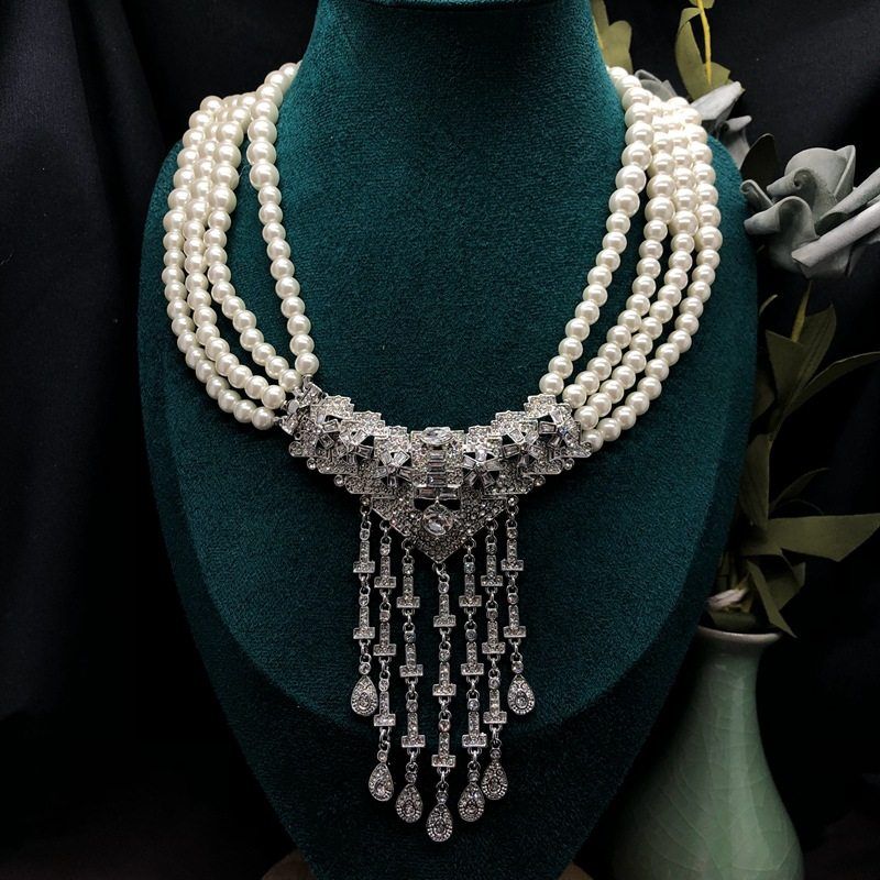 月光瀑布 施家多层珍珠项链复古苏托尔水滴流苏 重工奢华两戴镶钻