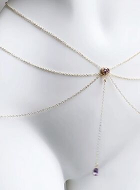 紫耀星芒   小心机性感多层紫色闪钻露腰身体链流苏腰链可调节