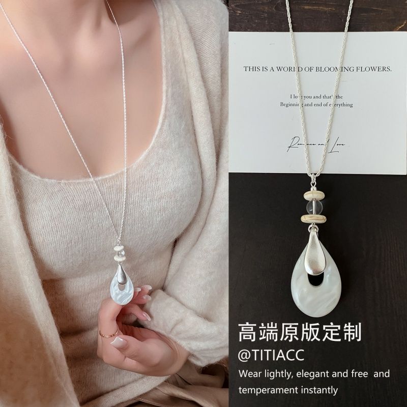 韩系银色珍珠吊坠长款锁骨链女