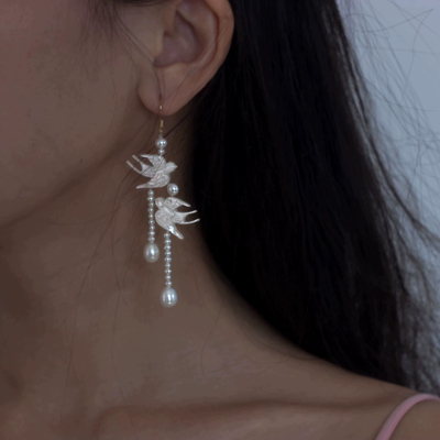 「春日来信」仿珍珠流苏燕子耳环新中式小众清冷感精致送闺蜜礼物