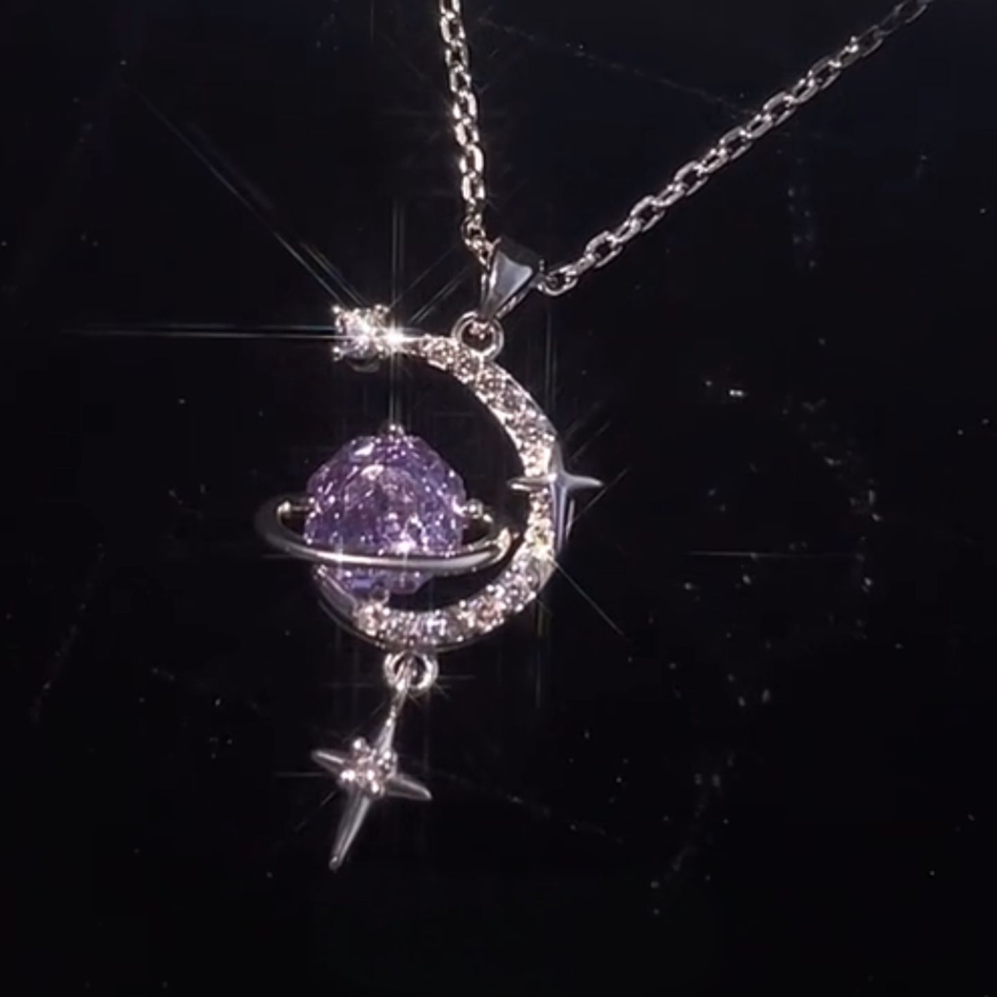「紫宸星轨」韩系紫色行星超闪镶钻项链小众精致设计感百搭锁骨链