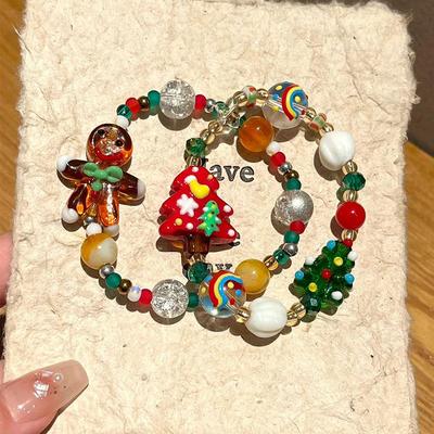 圣诞树手链可爱姜饼人手串秋冬彩色琉璃节日氛围感闺蜜手饰品女