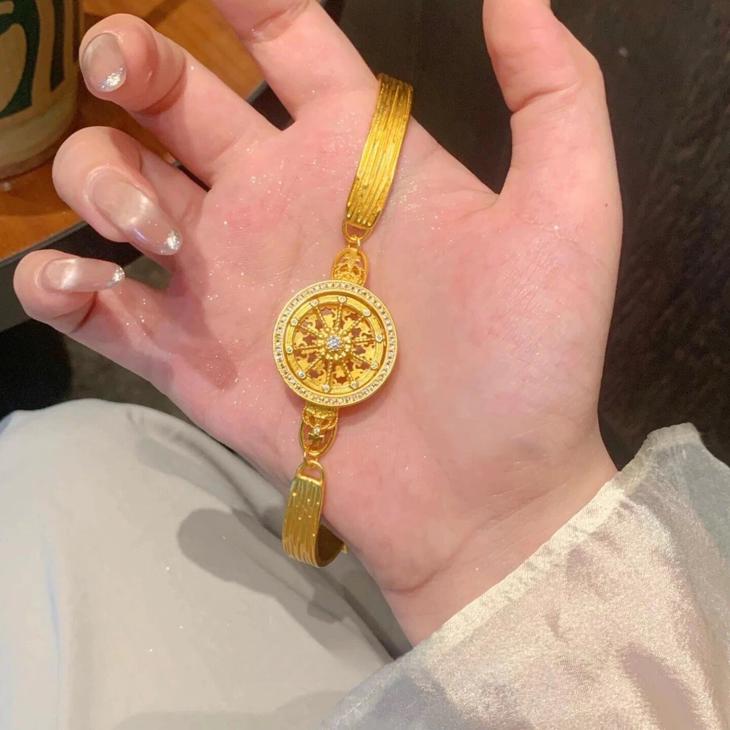 复古镶钻旋转八宝罗盘手链女小众设计感高级轻奢气质转运星轮表带