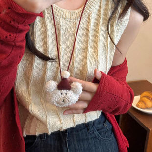 韩国卡通毛绒小狗小熊项链凹造型可爱女生卫衣配饰个性长款毛衣链