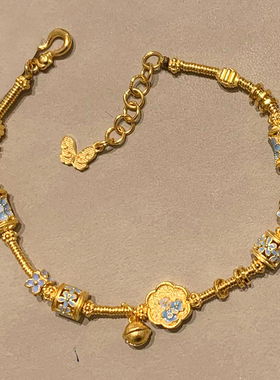 「一路生花」珐琅彩蓝花小蛮腰手链古法多巴胺花朵蝴蝶招财手饰