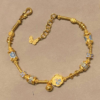 「一路生花」珐琅彩蓝花小蛮腰手链古法多巴胺花朵蝴蝶招财手饰