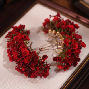 红色满天星发钗发簪女新中式新年结婚敬酒服头花发饰超仙气质头饰