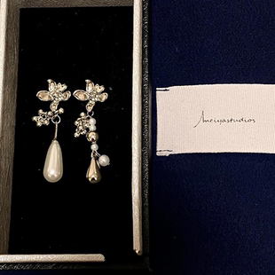 柏林花事~复古不对称花朵流苏耳钉精致清冷感小众珍珠吊坠耳饰女