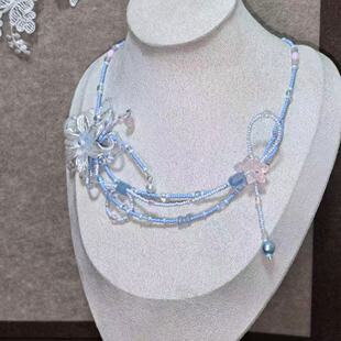 项链小众手工设计鸢尾花串珠甜美蓝色锁骨链 早春新款 雾屿鸢尾