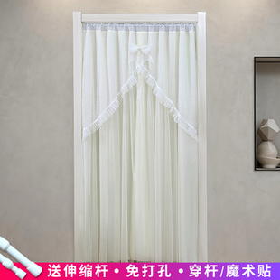 新款透光不透人免打孔纱门帘双层蕾丝隔断卧室四季家用防蚊隐私帘