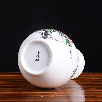 景德镇陶瓷花瓶2024新款手绘荷花冬瓜小花瓶客厅厨房装饰摆件