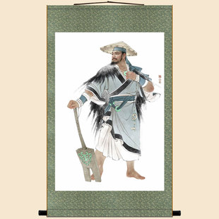 大禹治水图画像挂画 古代名复古丝绸卷轴画 装饰画定制订做