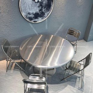 档工业风不锈钢大圆桌排加厚餐厅桌店大堂家用餐桌桌椅组合饭火锅
