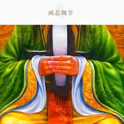 关公帝君坐像图画像挂画 伽蓝菩萨关羽三国人物卷轴画 绢布装饰画