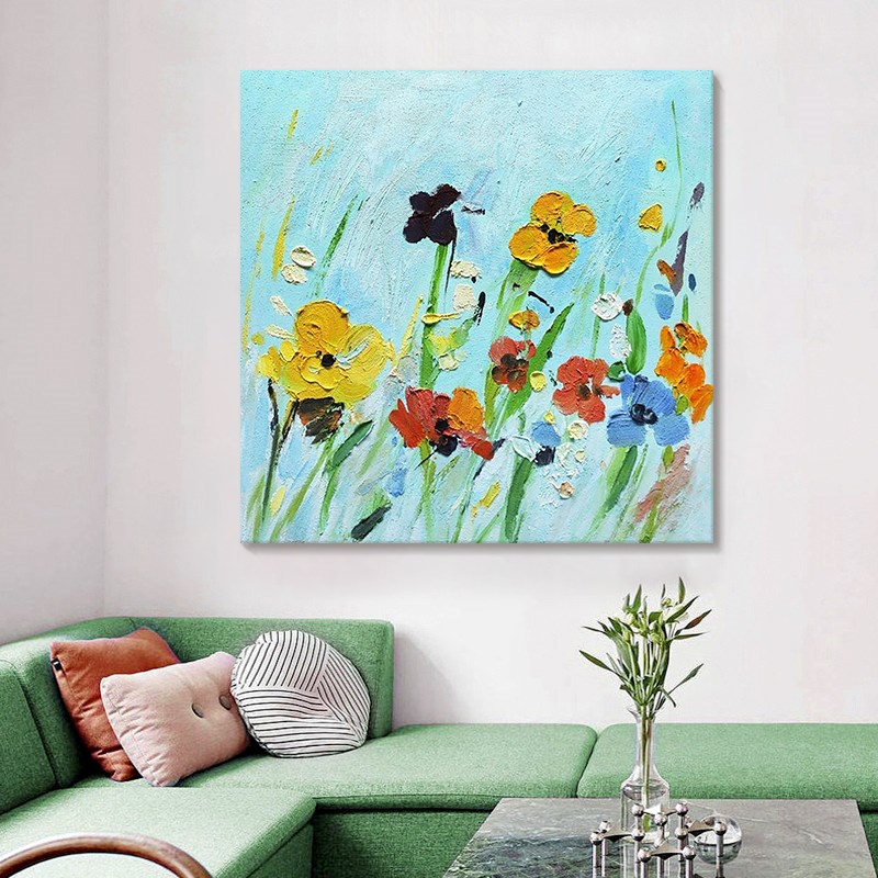 抽象花卉植物玄关卧室卧室装饰画法式奶油风纯手绘油画客餐厅挂画图片