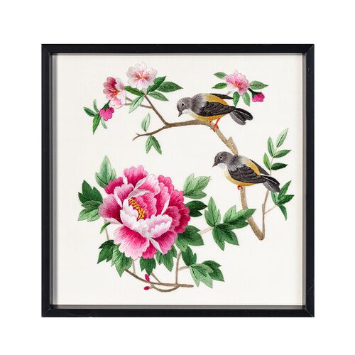湘传礼新铝合金黑框架纯手工面绣立体展示小挂画