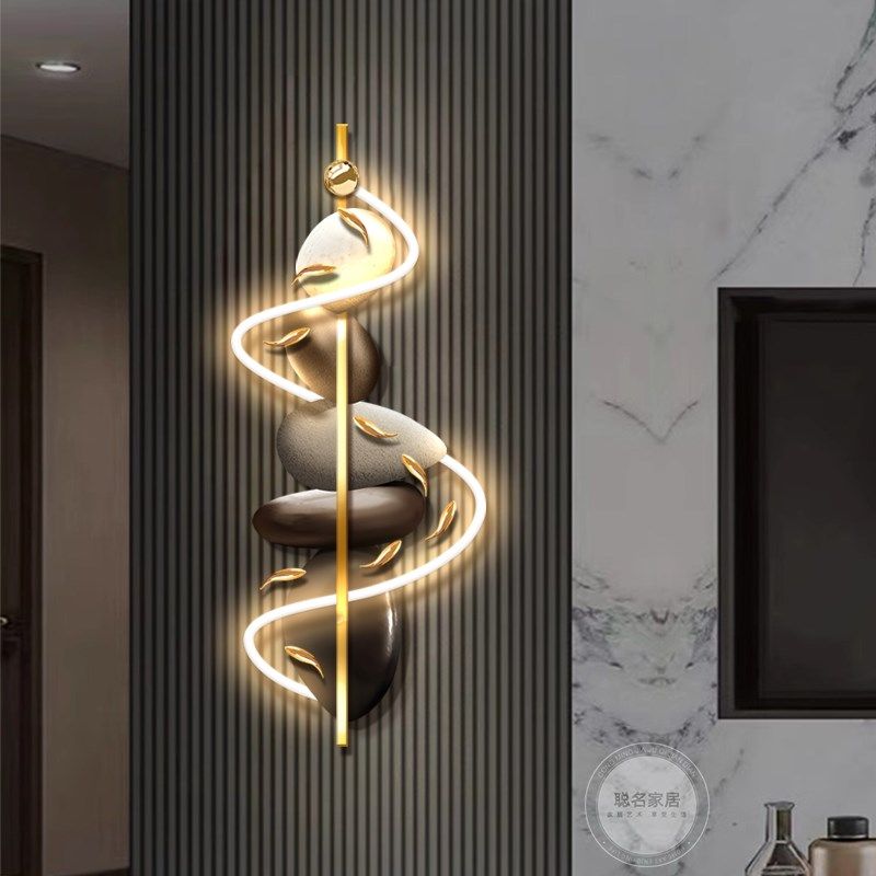 石来运转客厅格栅装饰挂件画九鱼图电视背景墙高级感灯画玄关挂画