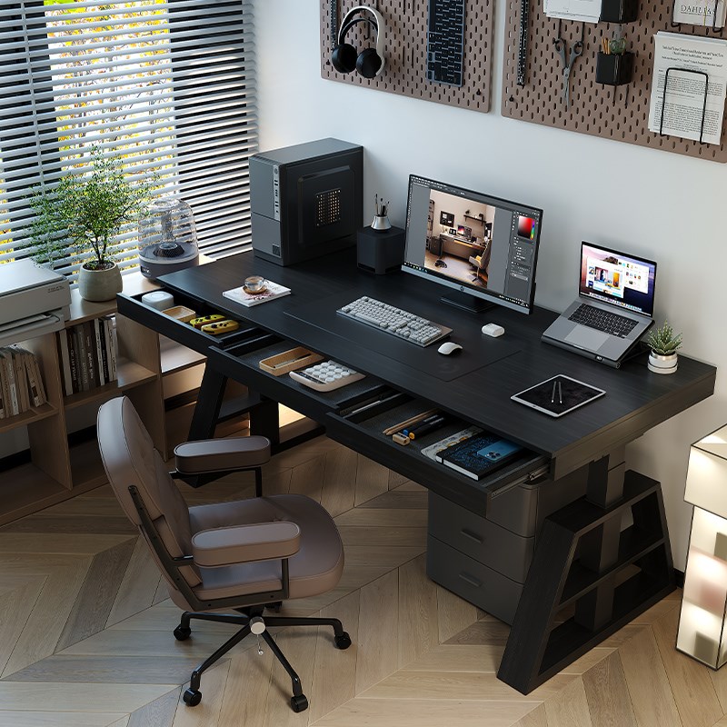 实木智能自动升降书桌学生学习桌极简卧室台式电脑桌办公桌家用