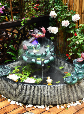 庭院花园布置荷花鱼池流水农家别墅小院造景装饰鱼缸喷泉景观