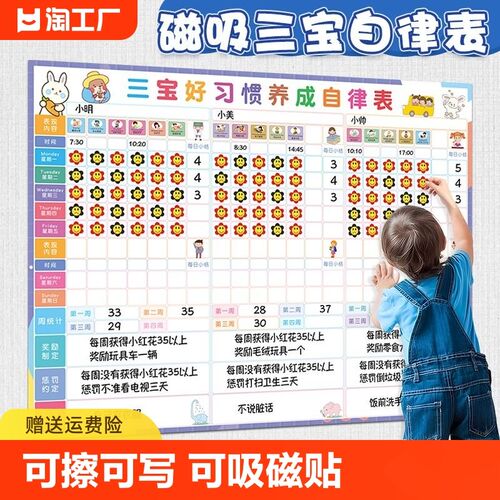 儿童成长自律表二宝宝学生习惯养成生活学习计划表家庭亲子计划表