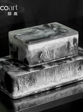 新中式盒子中古风进口水云石装饰盒高级感收纳首饰盒摆件软装搭配