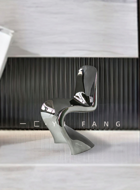 一匚样板房银色艺术飘带树脂电镀售楼处电视柜客厅装饰品