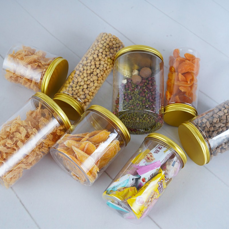 金色铝盖食品级塑料瓶五谷杂粮包瓶子广口加厚密封罐塑料桶