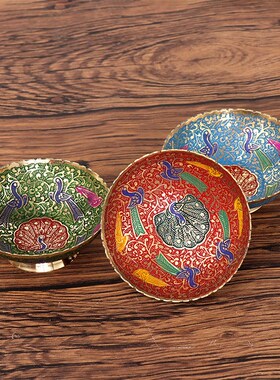 尼泊尔供果盘七彩雀碗铜合金糖果盘零食碗工艺品创意现代客厅碗