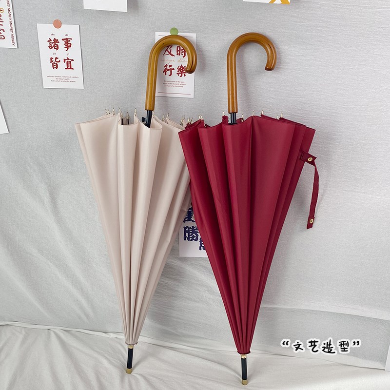 骨长雨伞复古民宿风女白色伞自动加粗加固广告伞