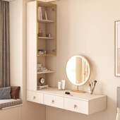 奶油风悬空飘书桌书柜一体现代学习桌电脑桌梳妆台9