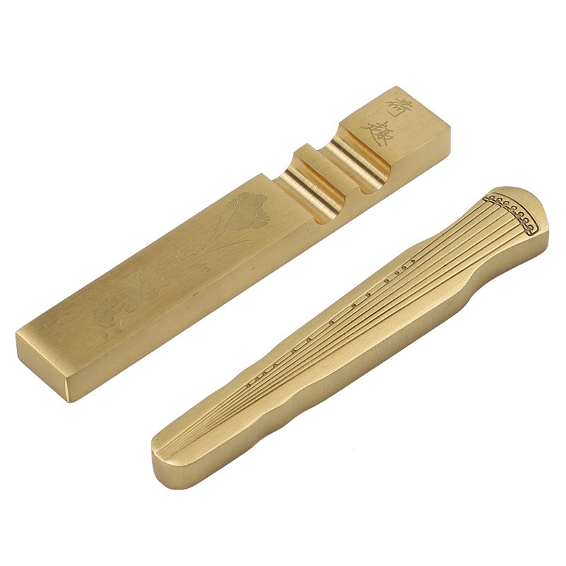 吴云辉笔庄黄铜镇尺 古琴型 笔搁  圆铜镇尺