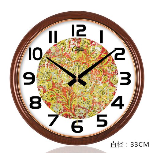 康巴丝钟表挂钟客厅卧室静音扫描复古电波钟自动对时仿木纹