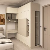 连书桌一体转角小户型儿童房实木儿童房拐角学习桌带书柜